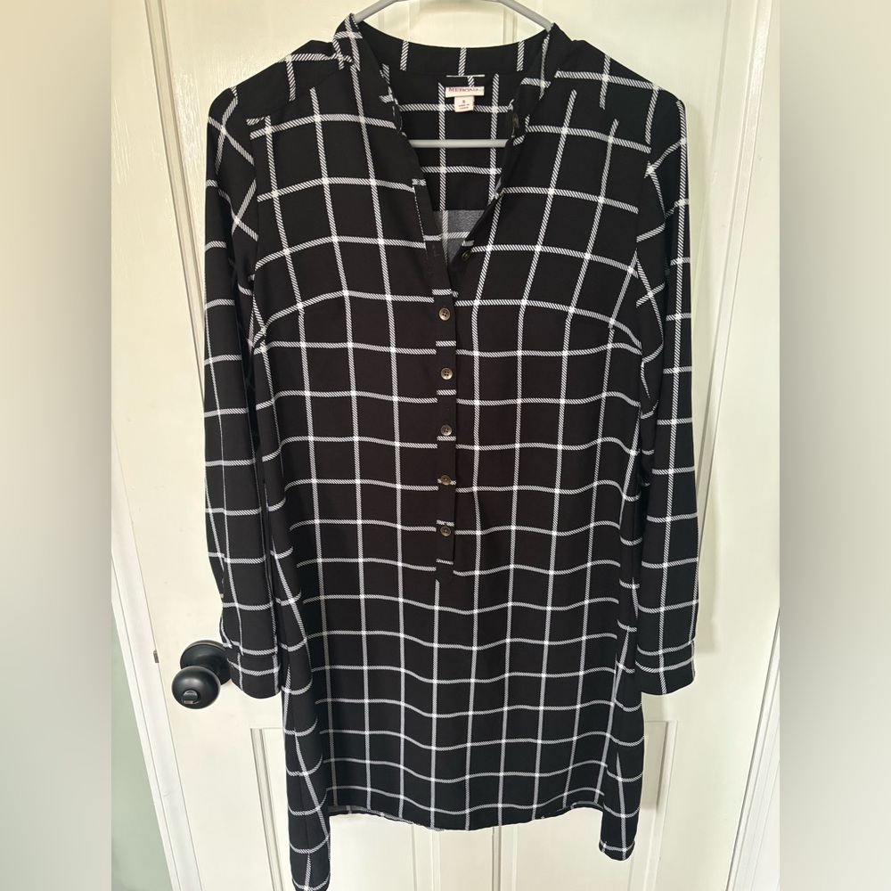Windowpane Dress Black White Sz S Preppy Classic Polished Modern Chic Timeless
